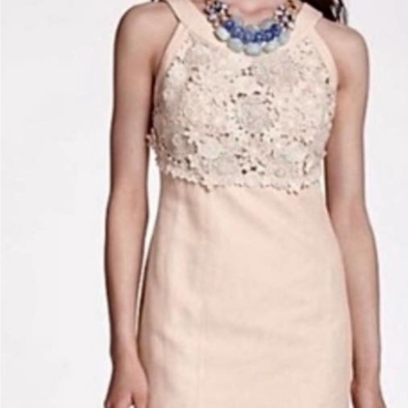 Anthropologie Postage Stamp Oleander crochet Linen Sheath Dress Size 10 Cream - Picture 11 of 14